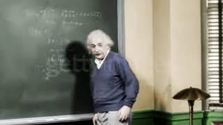 COLOR Albert Einstein in his office at Princeton University