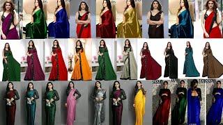 plain satin saree with designer blouse ideas40+party wear plain saree with sequined blouse design