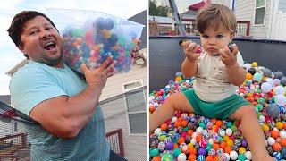 SURPRISING MY TODDLER WITH BOUNCY BALLS ON THE TRAMPOLINE