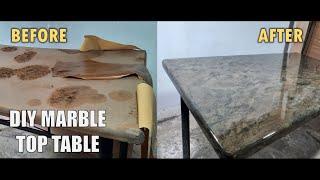 DIY  Marble Top Table  Turning a wooden table into marble