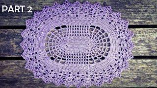 Crochet Oval Violet Doily Table Runner Tutorial Part 2 Round 8 - 15