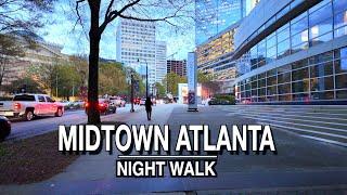 Midtown Atlanta And Relaxing Night Walk  Atlanta Georgia  5k 60  Natural City Sounds