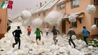 Italy is in chaos A giant 6-inch rock storm attacked people destroying houses and vehicles