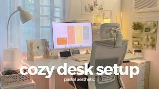 desk makeover  cozy pastel setup unboxing new keyboard cable management organizing tips