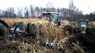 Tractors stuck in mud - Claas Xerion 5000 Axion 840 850 950 - 2017