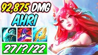 MY DIAMOND AHRI MID HAS LEGENDARY BURST  92875 DMG  New Build & Runes  Spirit Blossom Ahri S11