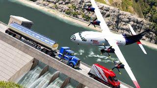 Emergency Crash Landing of Plane over a Dam and other Accidents  BeamNG.Drive