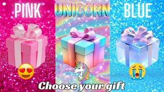 Choose your gift 3 gift box challenge2 good & 1 bad Pink Unicorn & Blue #giftboxchallenge