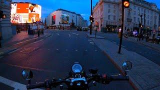 Piccadilly Circus at the crack of dawn. Triumph StreetSpeed Twin 900cc Bonneville #4k