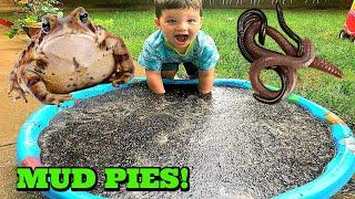 Kid Playing Outside Making Mud Pies Muddy Puddles & Playing with Bugs & Frogs