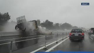 VIDEO Big rig slams into center divider on 91 Freeway in Anaheim I ABC7