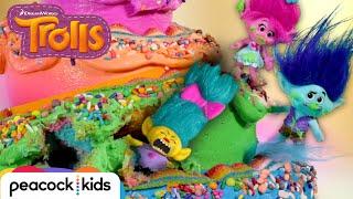 Poppy and Branch Rescue Smidge From Inside a GIANT Rainbow Cake  TROLLS TOYMOTION