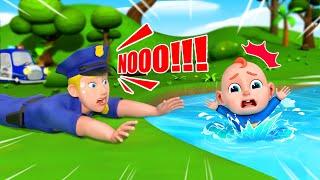 Police Rescued Baby Fell into The Water - Police Song + Wheels On The Bus  Rosoo - Song For Kids