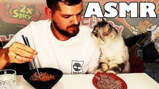 ASMR Spicy Noodles with my CAT. eating sounds no talking Nuclear Challenge.