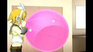 MMD Rin blows and deflates punch balloon 3 times no pop