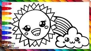 Draw and Color a Sun a Rainbow and a Cloud ️ Drawings for Kids