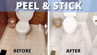 Watch Us PEEL & STICK a SMALL BATHROOM FLOOR with Luxury Vinyl Tile