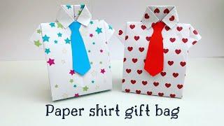 How To Make Paper Shirt Gift Box  Origami Shirt Gift Bag  Paper Craft  Fathers Day Gift Ideas