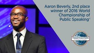 Aaron Beverly 2nd place winner of 2016 World Championship of Public Speaking