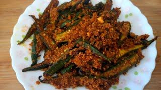 Must try Kurkuri Bhindi Fry with less Oil  #shorts #crispybhindi