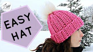 HOW TO CROCHET THE EASIEST HAT EVER  Beginners Crochet Hat  Adult Unisex Hat  Crochet Ribbed Hat