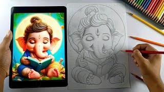 Lord Ganesha Drawing  Step By Step Outline Tutorial