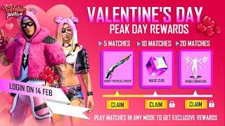 VALENTINES PEAK DAY REWARDS  VALENTINE EVENT FREE FIRE 2023  FREE FIRE NEW EVENT  FF NEW EVENT