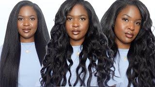 WEAR IT STRAIGHT OR CURLY PERFECTLY BLENDED KINKY STRAIGHT V PART WIG FT. WIGGINS HAIR