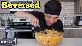 Matt Stonie eating Fruit Cocktail in Reverse