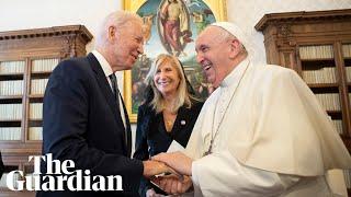 Biden gives Pope Francis sentimental coin and calls him warrior for peace