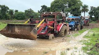 Mahindra Arjun 605 Loader Loading Mud 2 Tractor With Trolley Fully Sonalika Di-35 and Mahindra 575