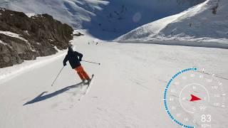 The Sarenne Alpe d’Huez 2019 in 4k skiing over 100 KPH. longest black run in Europe.