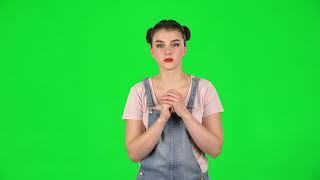 shocked woman with fear in eyars on green screen