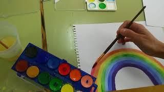 Como pintar con acuarela para niños. Arco iris. Muy basico.Clase primero y segundo de primaria