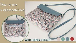 How to sew a crossbody bag with zipper pocket and flap  diy sling bag tutorial  diy shoulder bag