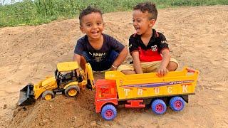 Kids Playing with Bruder JCB Unboxing Truck Toy   Loading soil In Dumper with JCB  CN Toys