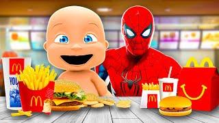 Baby and SPIDERMAN Go to MCDONALDS