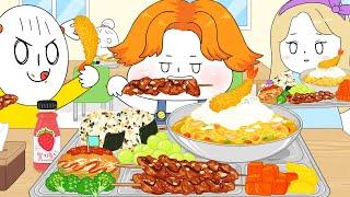 급식 먹방 3탄 크림 카레우동 닭꼬치주먹밥샐러드빵  애니먹방  school lunch Mukbang3 Animation ASMR foomuk