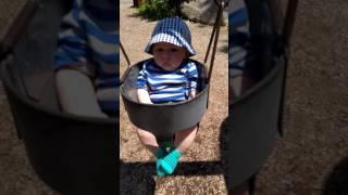 Quick clip of baby Gabes first time in a swing