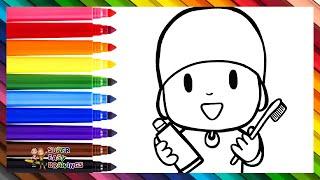 Draw and Color Pocoyo Brushing His Teeth 🪥 Drawings for Kids