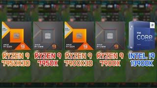 RYZEN 9 7950X3D vs 7950X vs 7900X3D vs 7900X vs i9-13900K with RTX 4090 7 Games  FHD  1080p