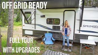 TOUR MY HOME ON WHEELS w OFF GRID and ALL UPGRADES  Springdale Mini Travel Trailer Tour  RV Tour