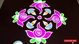 9 dots rangoli designs  lotus with deepam kolam rangoli art by sunitha