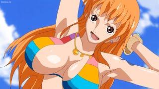 Nami plays with two giant balls that want to explode at any moment because the bikini is too small