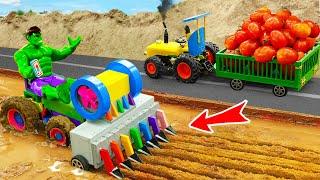 Diy tractor making mini Rainbow Bulldozer Plowing Machine  diy Planting mini Tomato Farm  HP Mini