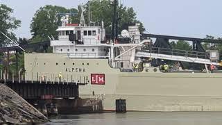The oldest active freighter on the Great lakes heads into St. Josephs harbor