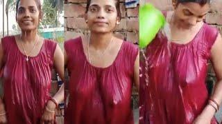 Hot Bathing Vlog  Village Bathing Desi Hot Bathing #bathing #outdoorbathing #aunty #bathroom