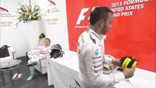 Nico Rosberg throwing the P2 cap back at Lewis Hamilton- USGP 2015