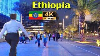 በምሽት ጨረቃ የመሰለው የቸርችል ጎዳና Addis Ababa Walking Tour @Night376   Ethiopia 4K