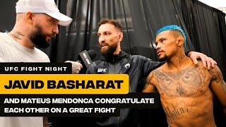 JAVID BASHARAT AND MATEUS MENDONCA CONGRATULATE EACH OTHER ON A GREAT FIGHT